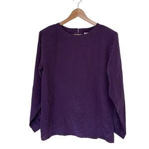 Ellen Ashley Silk Blouse Womens Medium Purple Excellent Long Sleeve Solid Top
